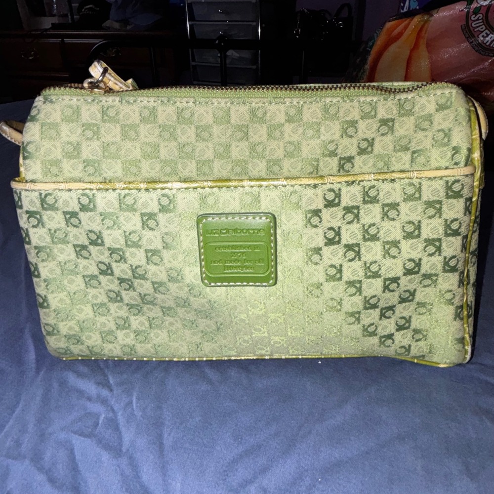 Vintage Y2K Liz Claiborne Lime Green Jacquard Crossbody Bag